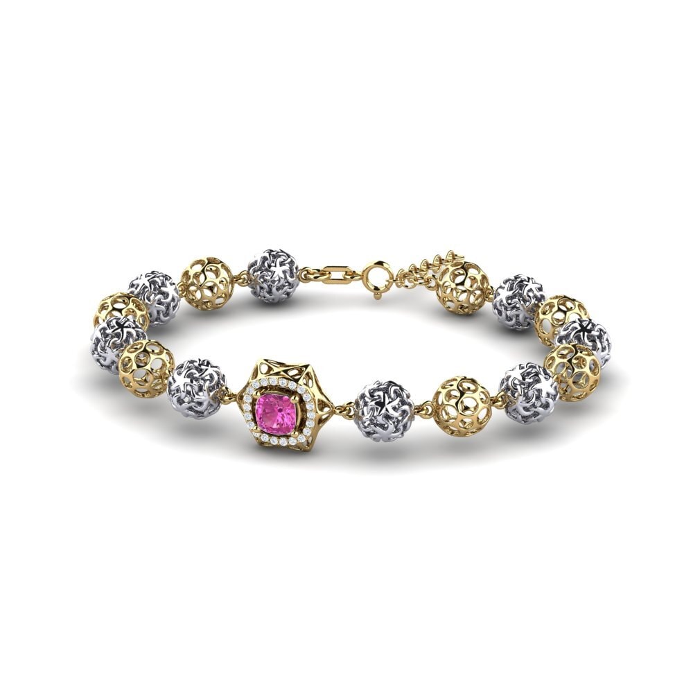 9ct Yellow & White Gold Pink Topaz Women's Bracelet Marjorie