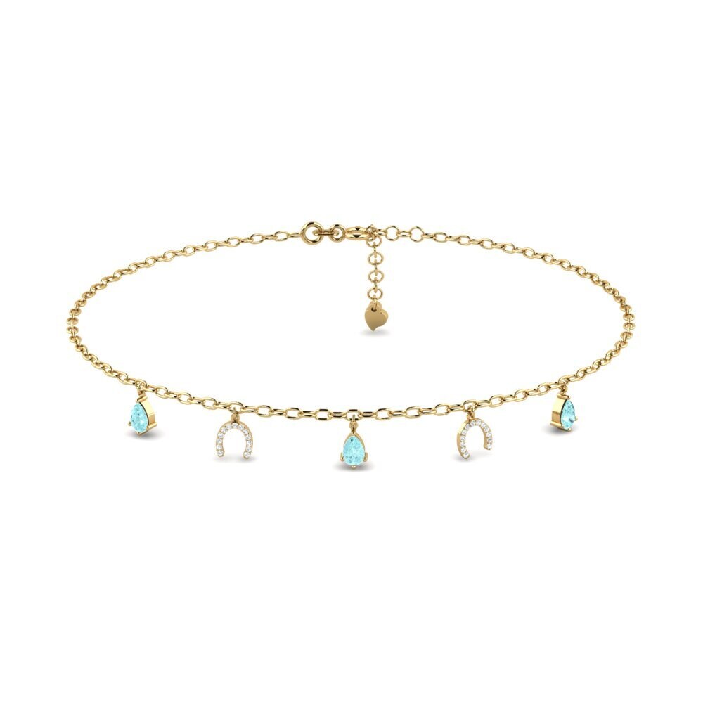 14ct Yellow Gold Aquamarine Women's Anklet Markas