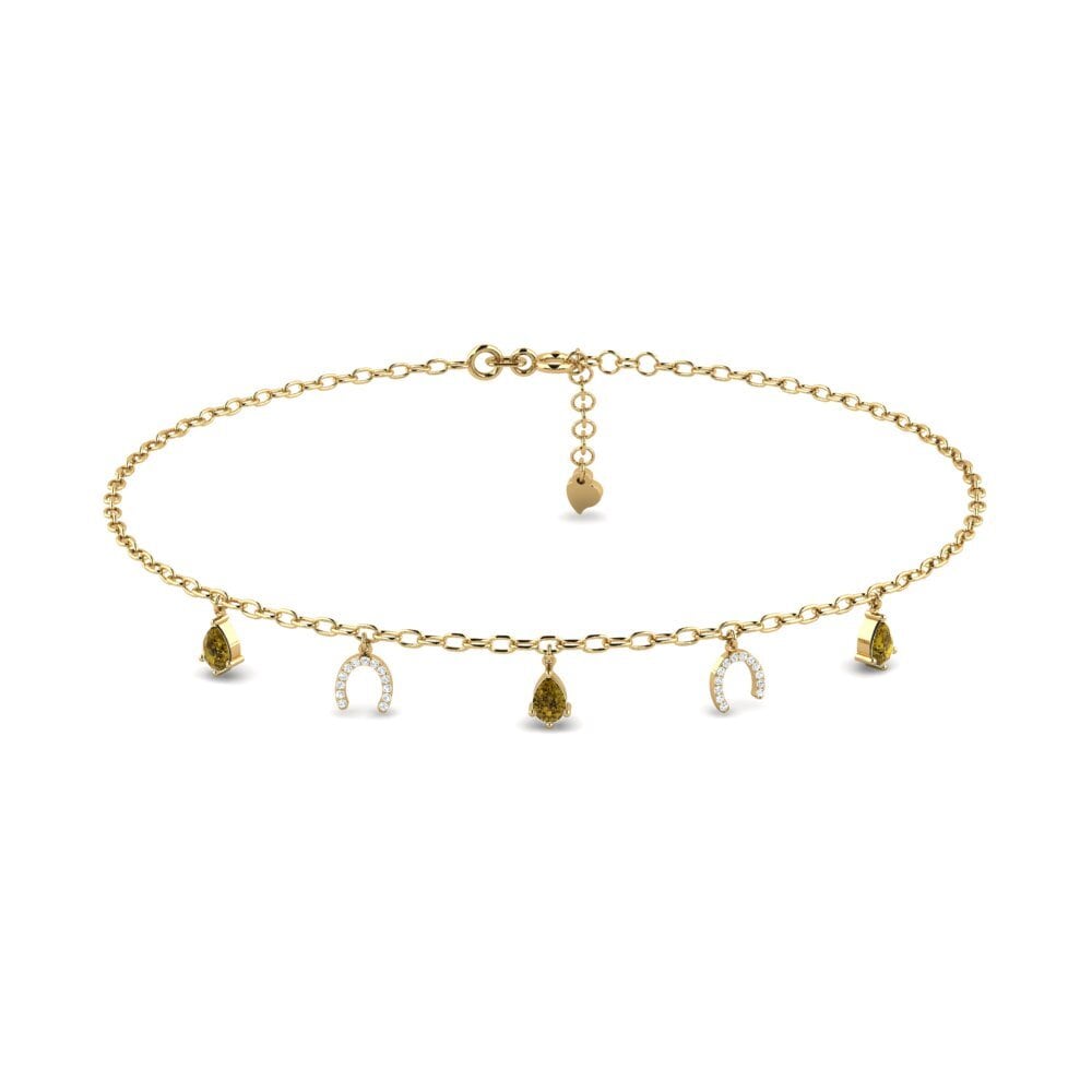 14ct Yellow Gold Brown Zircon Women's Anklet Markas