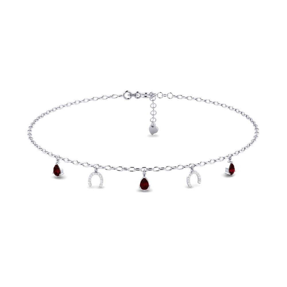 18ct White Gold Garnet Women's Anklet Markas