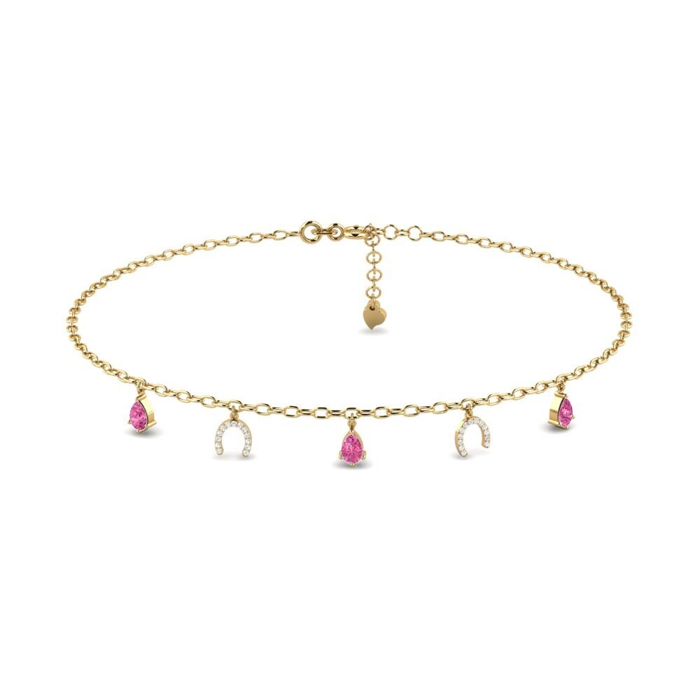 14ct Yellow Gold Pink Tourmaline Women's Anklet Markas