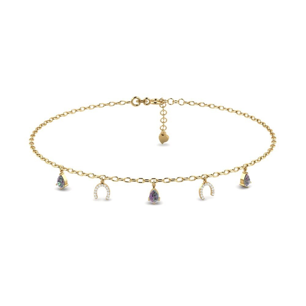 14ct Yellow Gold Mystic Topaz Women's Anklet Markas