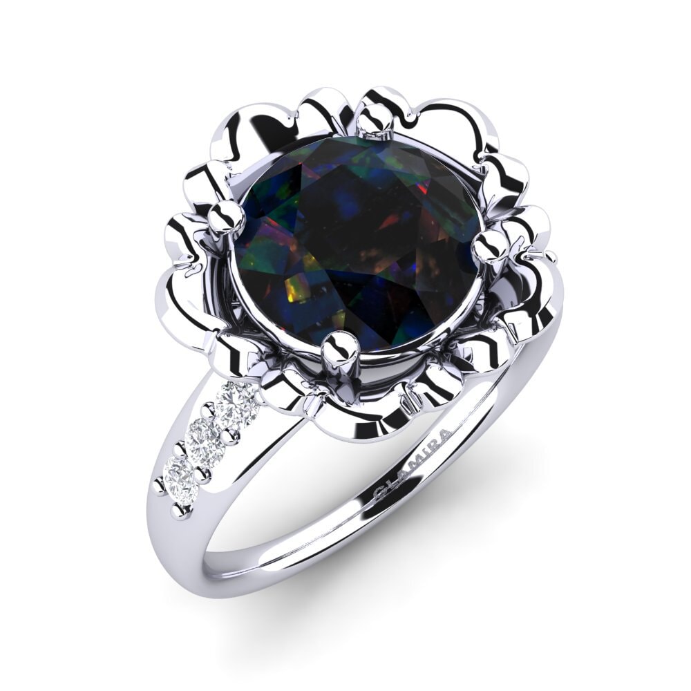 White Silver Black Opal Ring Marnie