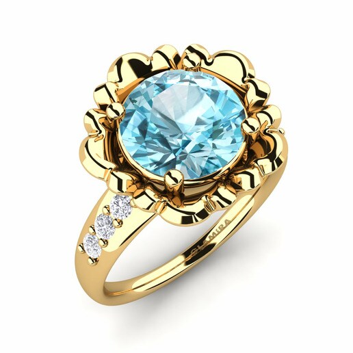 Anillo Marnie Oro Amarillo 585 & Circón Azul & Cristal de Swarovski