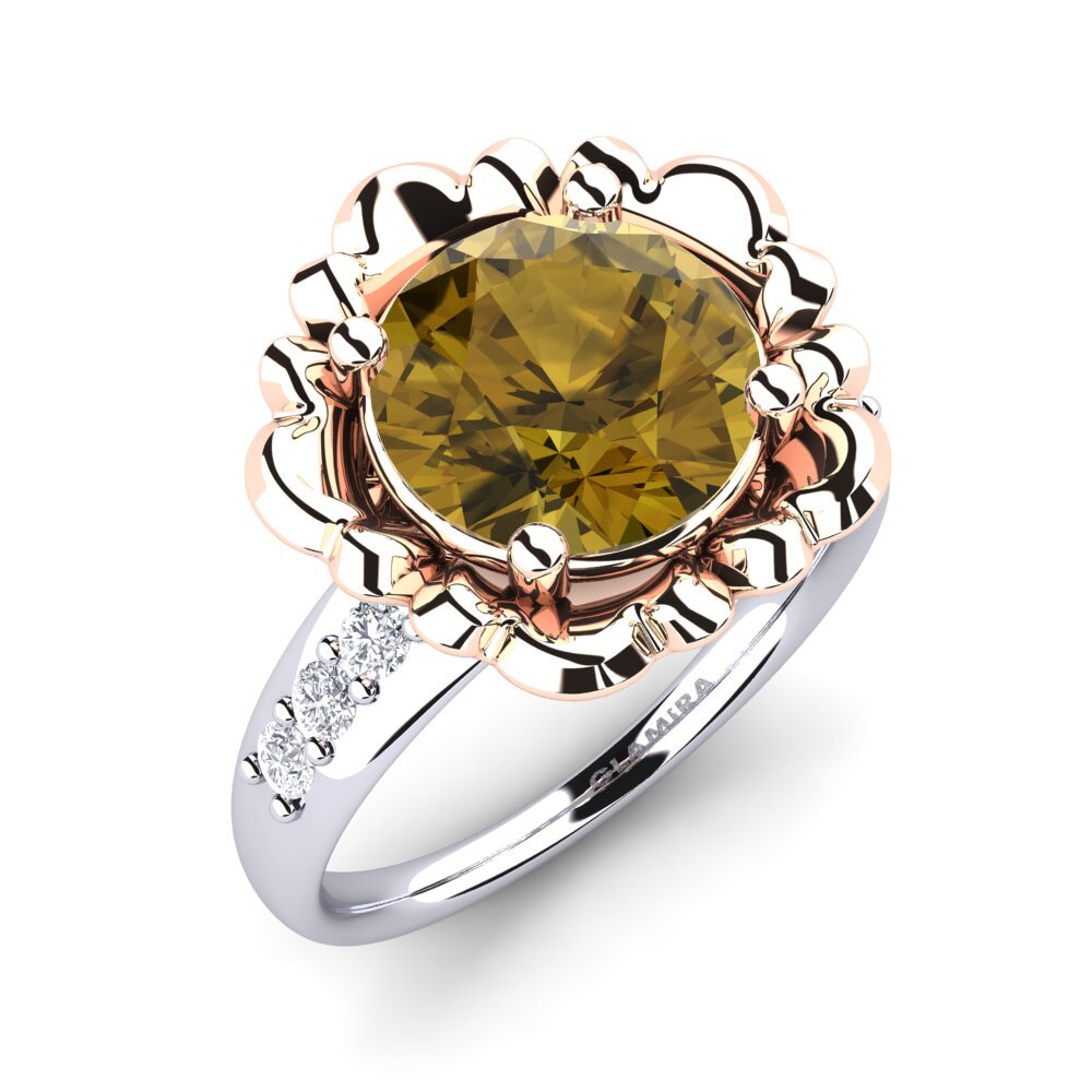 14ct Rose & White Gold Brown Zircon Ring Marnie