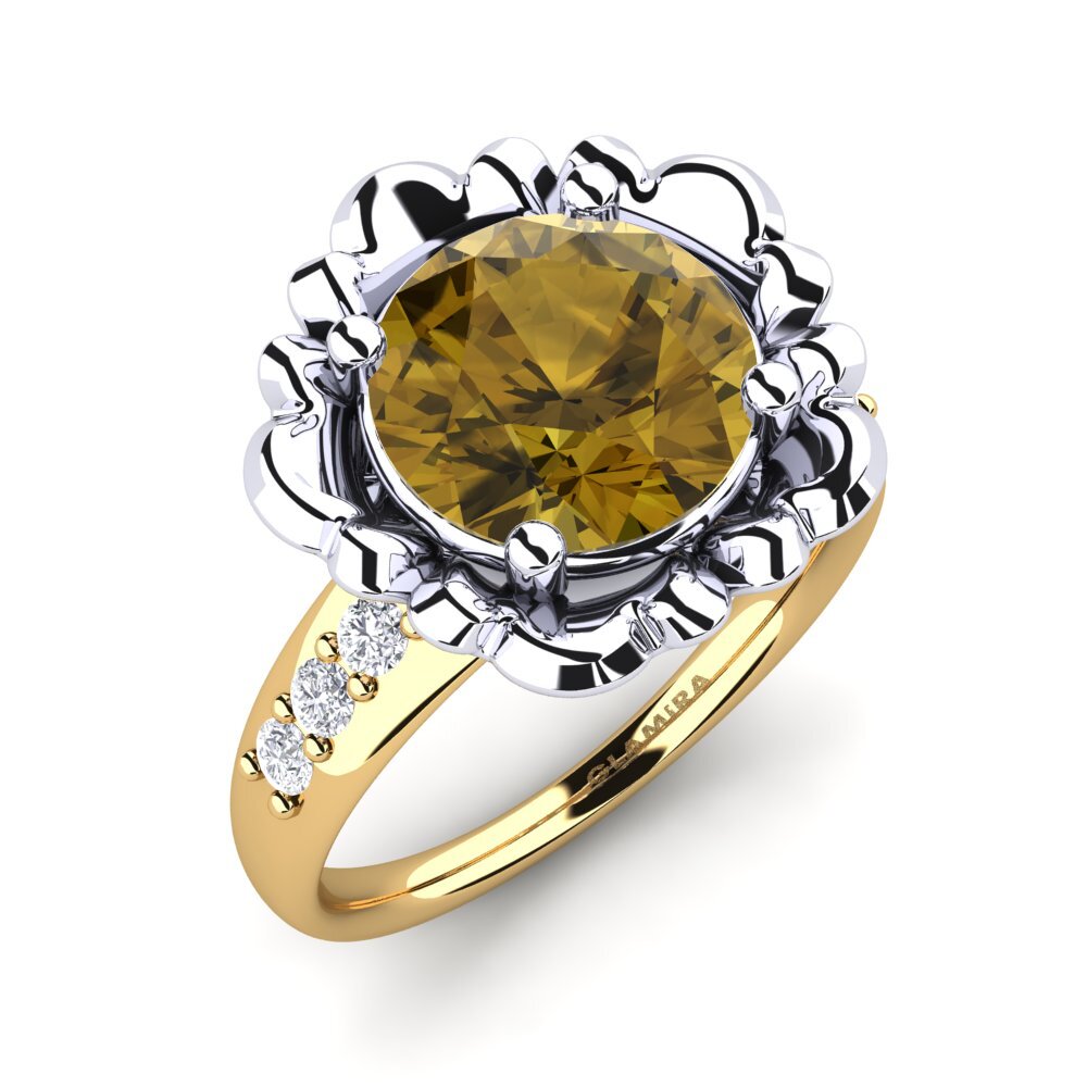 Or Blanc & Jaune 9k Zircon Brun Bague Marnie