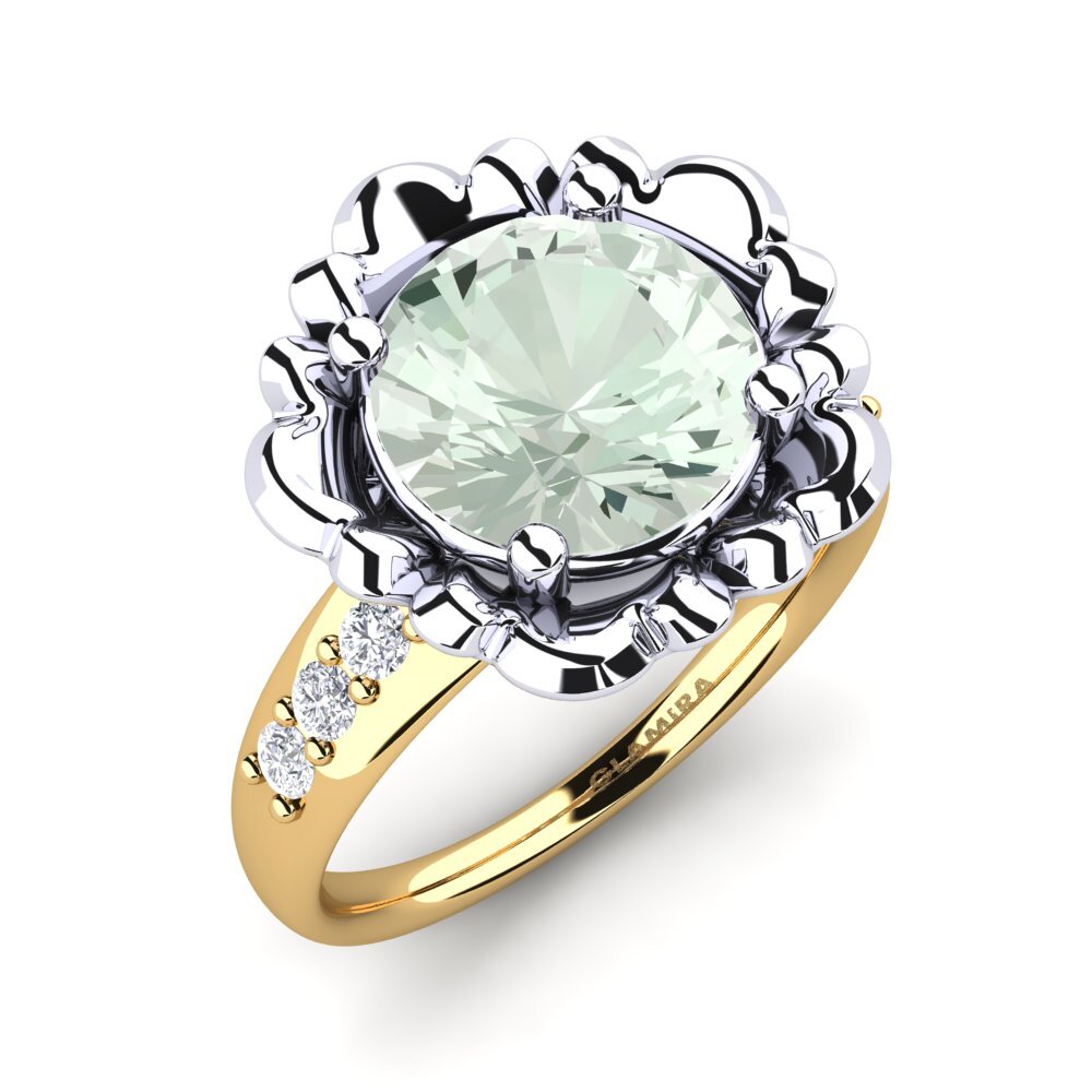 18ct White & Yellow Gold Green Amethyst Ring Marnie