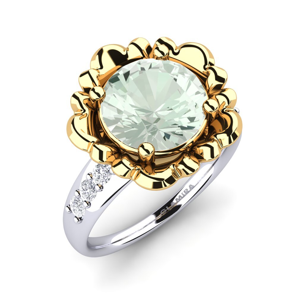 18ct Yellow & White Gold Green Amethyst Ring Marnie