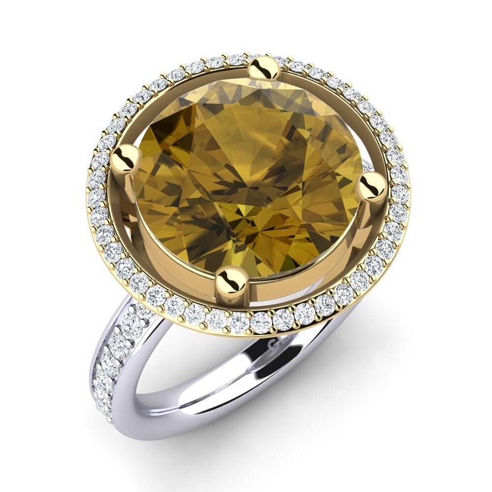 Or Blanc & Jaune 9k Zircon Brun Bague Marnisha