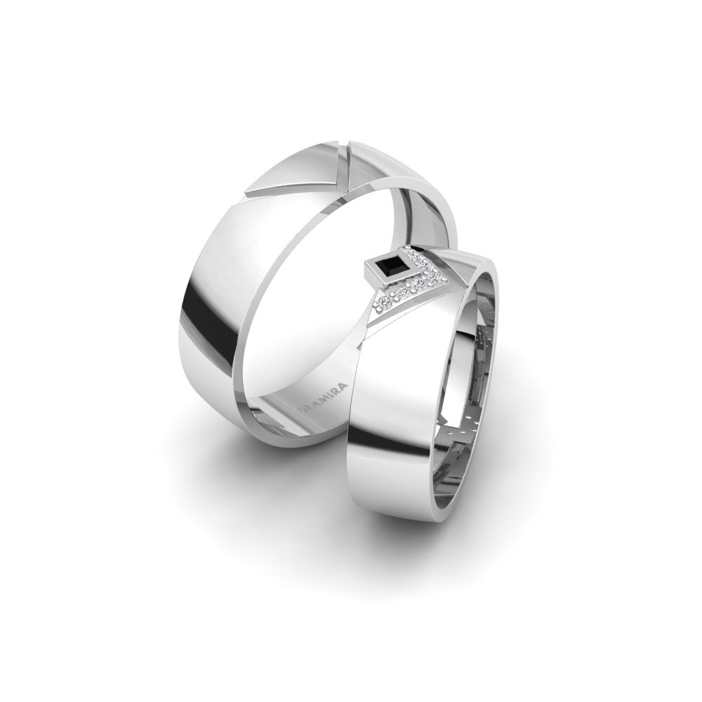 950 Palladium Black Diamond Wedding Ring Marseiles Pair