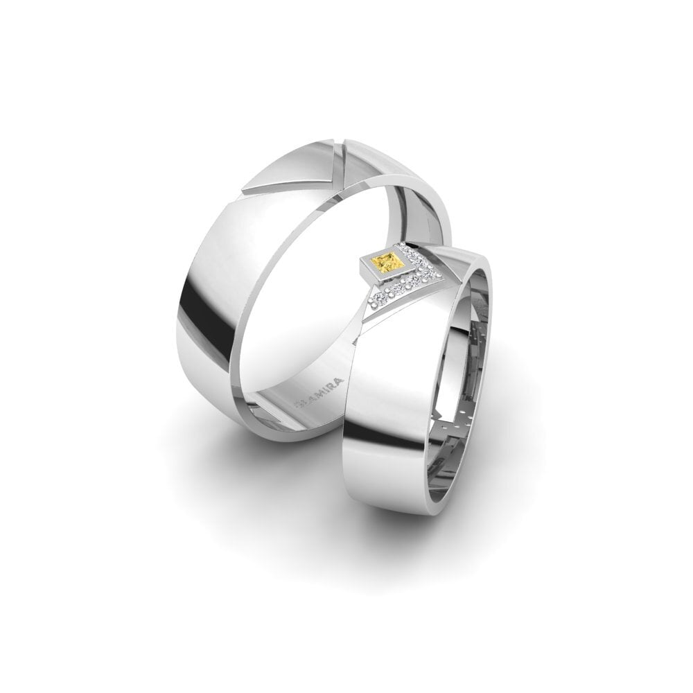 Weißgold 585 Gelber Diamant Trauring Marseiles Pair