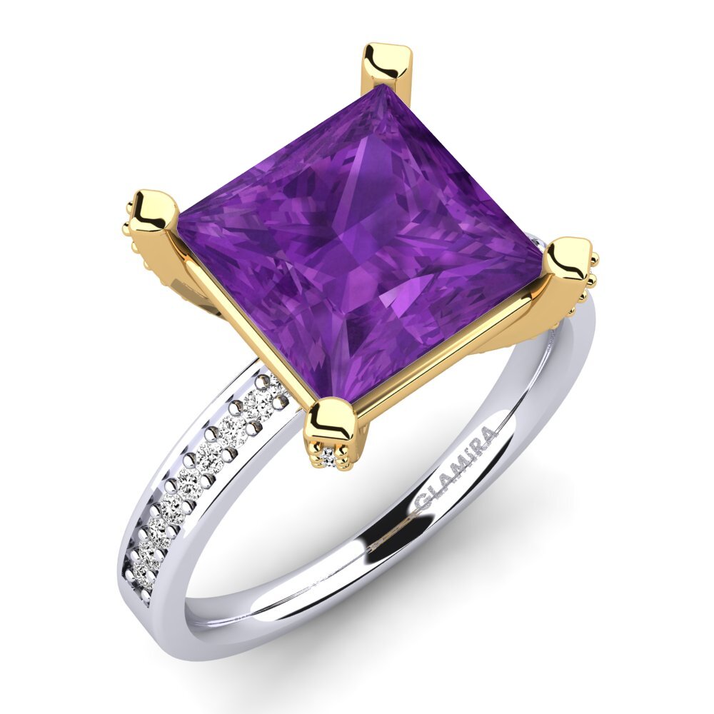 14k Oro Blanco & Amarillo Amatista Anillo Martoya