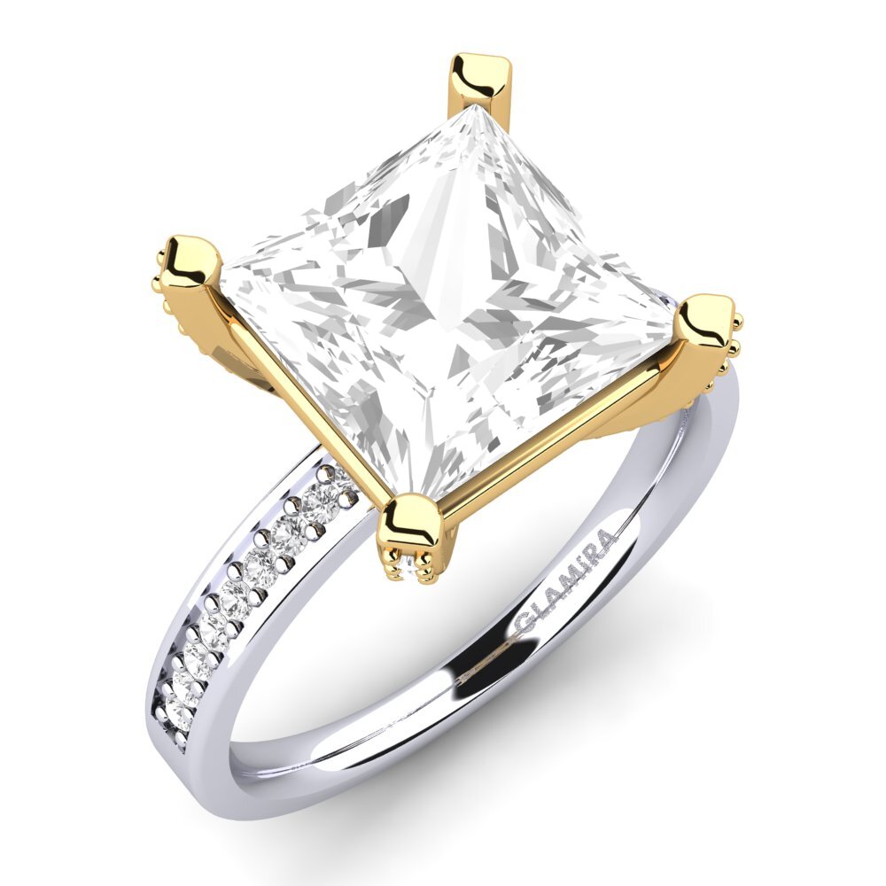 14k Oro Blanco & Amarillo Topacio blanco Anillo Martoya