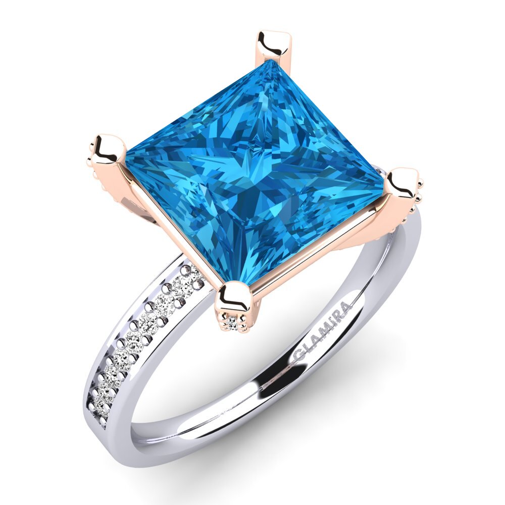 18ct White / Rose Gold Blue Topaz Ring Martoya