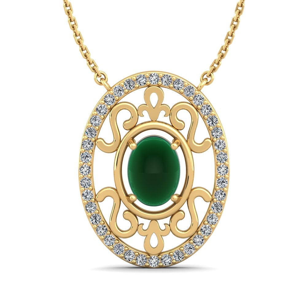 9k Oro Amarillo Esmeralda Cabujón Collar de Mujer Marussia