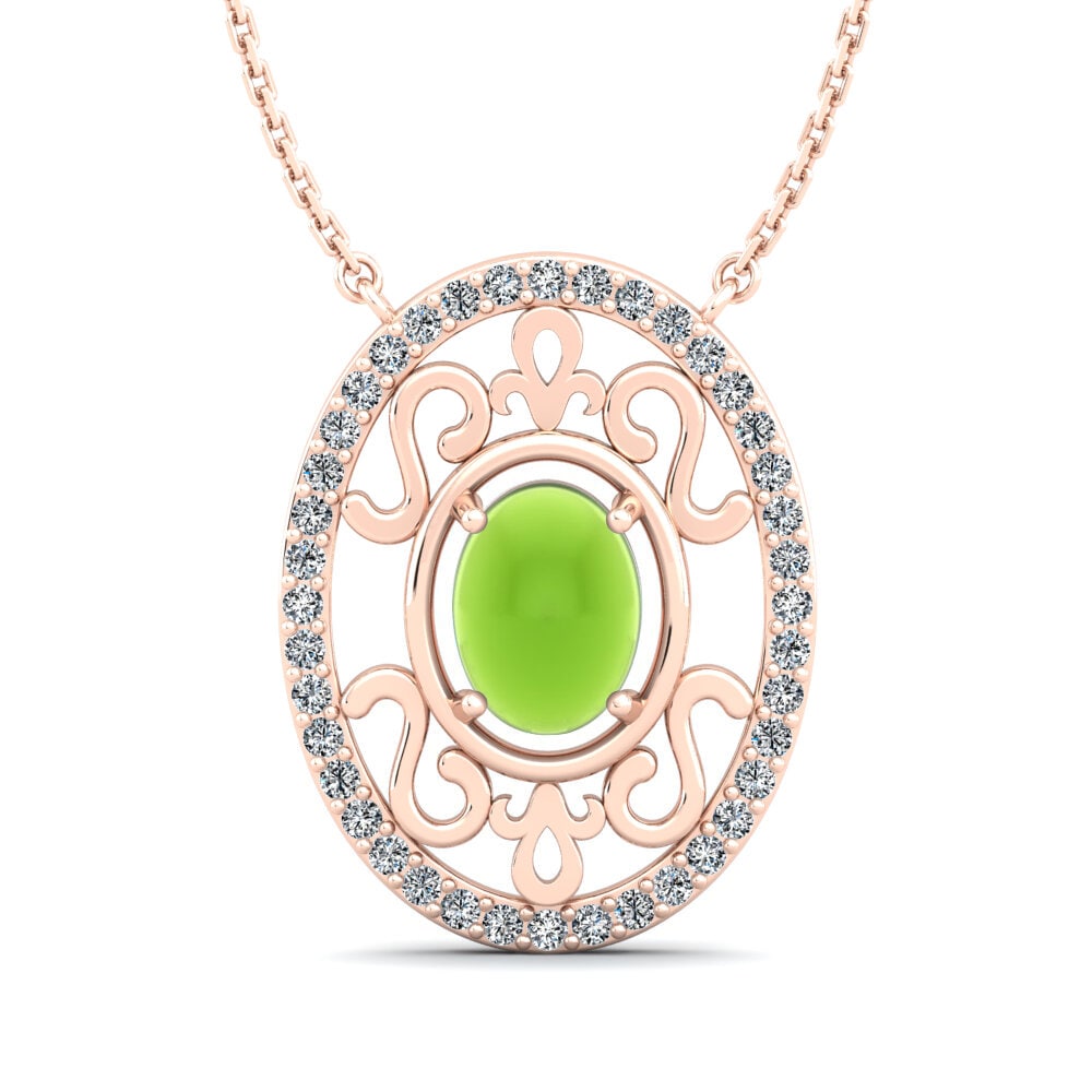 14k Oro Rosa Peridoto Cabujón Collar de Mujer Marussia