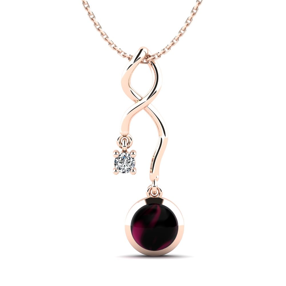 14k Oro Rosa Granate Rhodolite Cabujón Colgante de Mujer Maryam