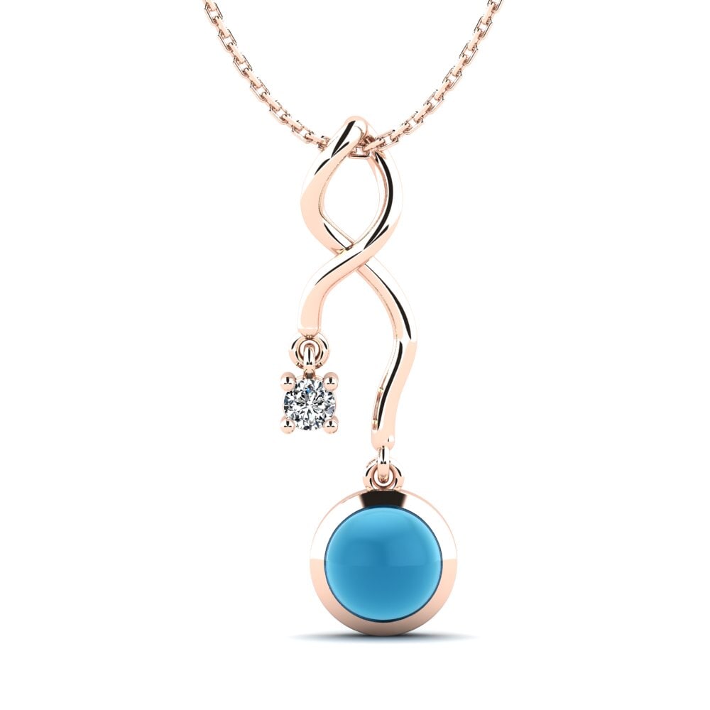 14k Oro Rosa Topacio Azul Cabujón Colgante de Mujer Maryam
