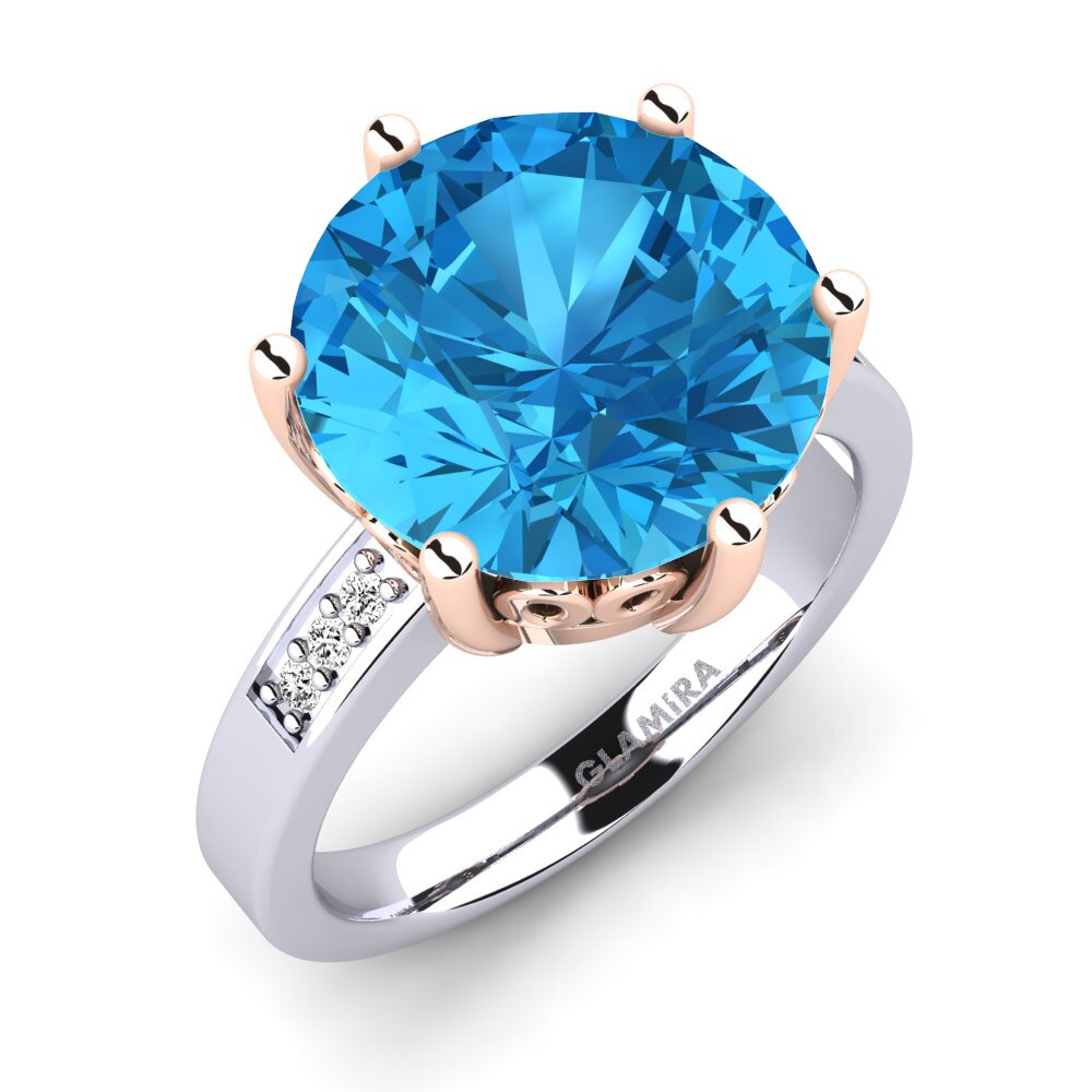 18ct White / Rose Gold Blue Topaz Ring Massima