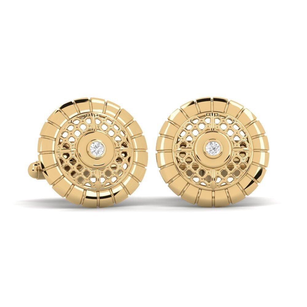 14ct Yellow Gold White sapphire Cufflink Mastoc