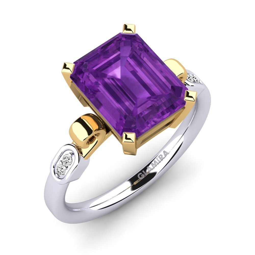 14k Oro Blanco & Amarillo Amatista Anillo de compromiso Mathina