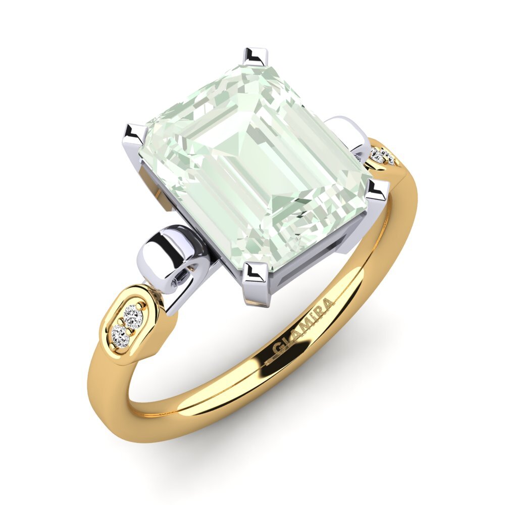 Amarelo & Branco-14K Ametista Verde Anel de Noivado Mathina