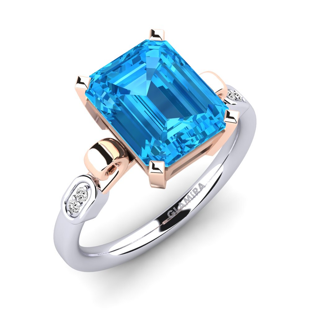 18ct White / Rose Gold Blue Topaz Engagement Ring Mathina