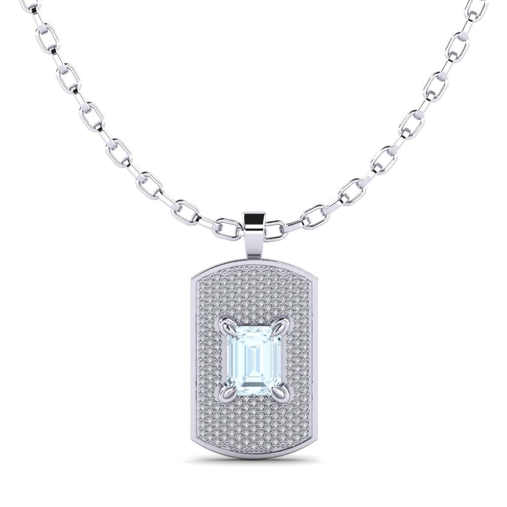 14ct White Gold Aquamarine Men's Pendant Matthew
