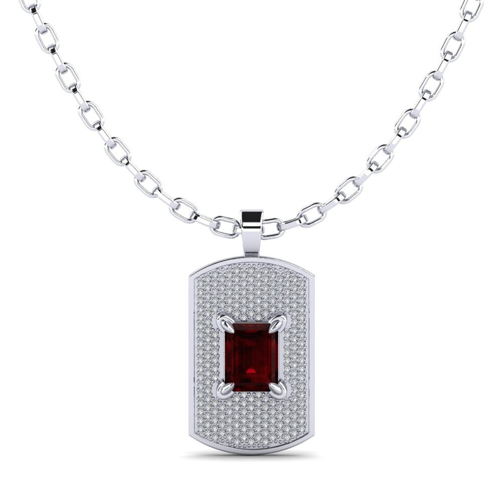 18ct White Gold Garnet Men's Pendant Matthew