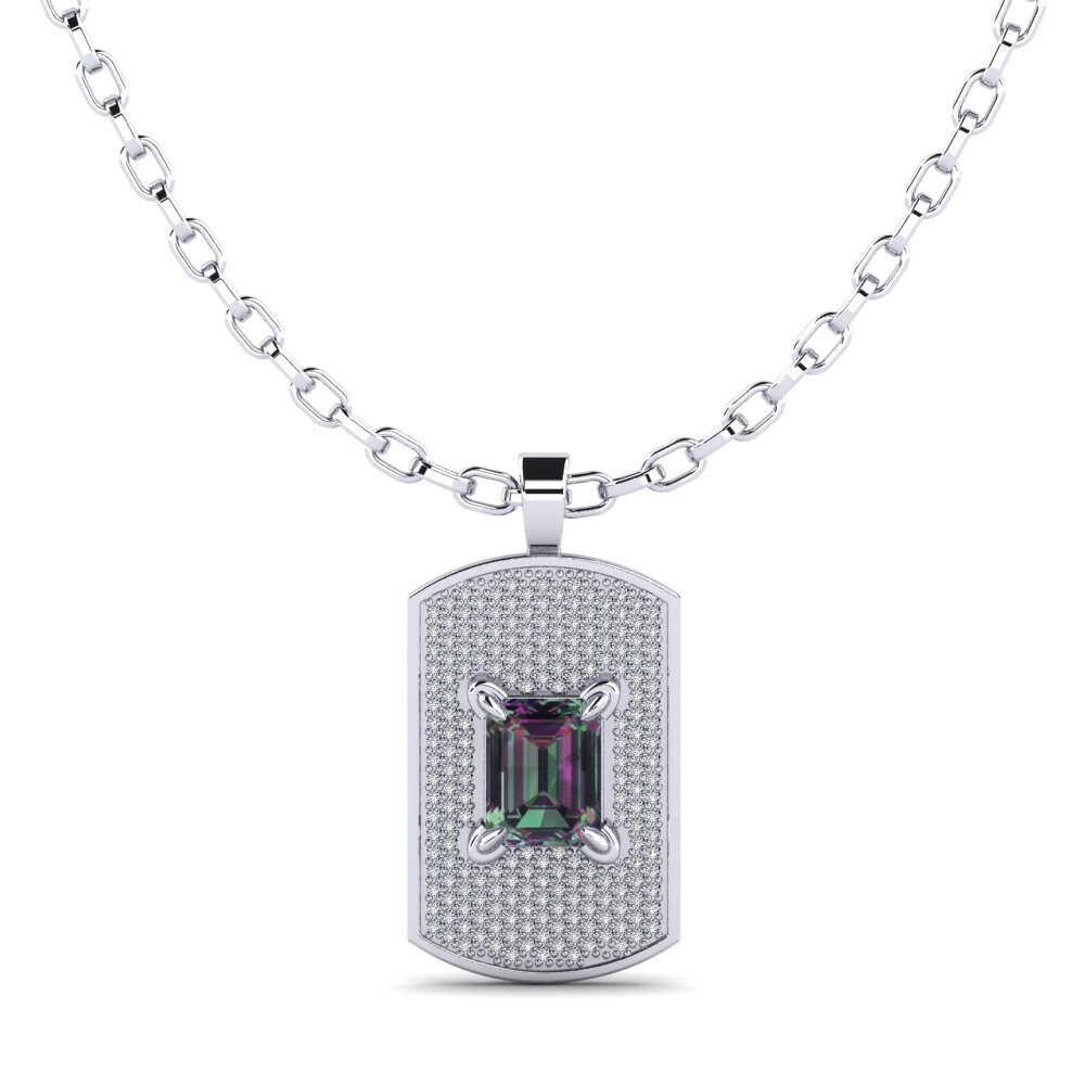 14ct White Gold Mystic Topaz Men's Pendant Matthew