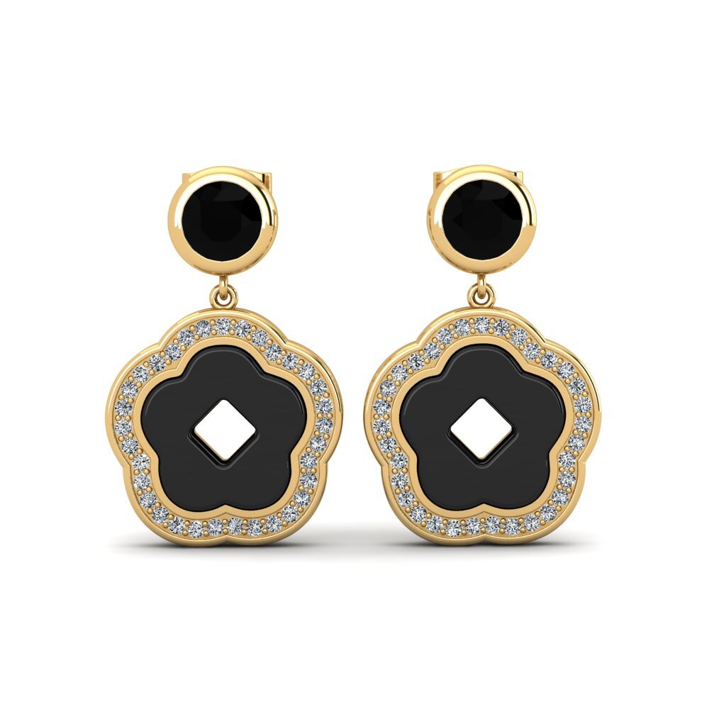 9ct Yellow Gold Black Onyx Women's Earring Mattos