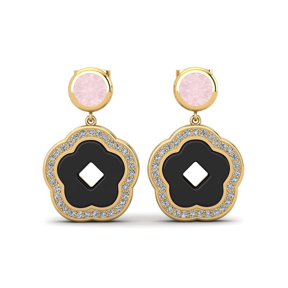 9ct Yellow Gold Rose Quartz Women's Earring Mattos