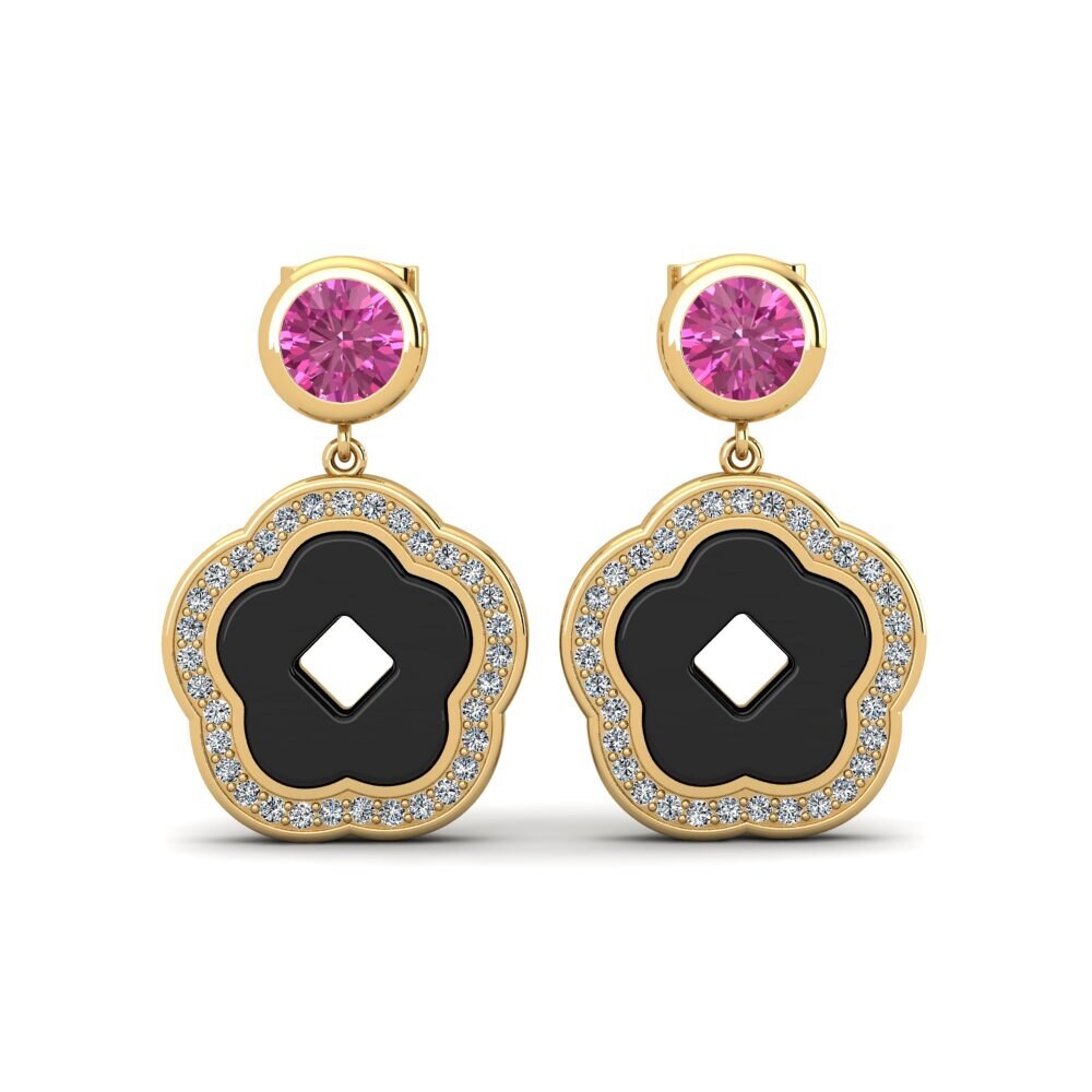 14ct Yellow Gold Pink Topaz Women's Earring Mattos