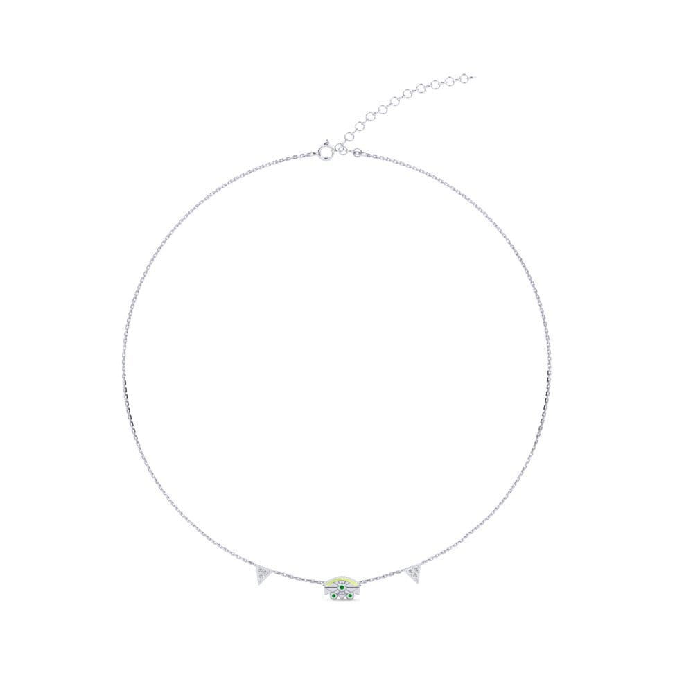 9k Oro Blanco Esmeralda Collar Gargantilla de Mujer Matyti