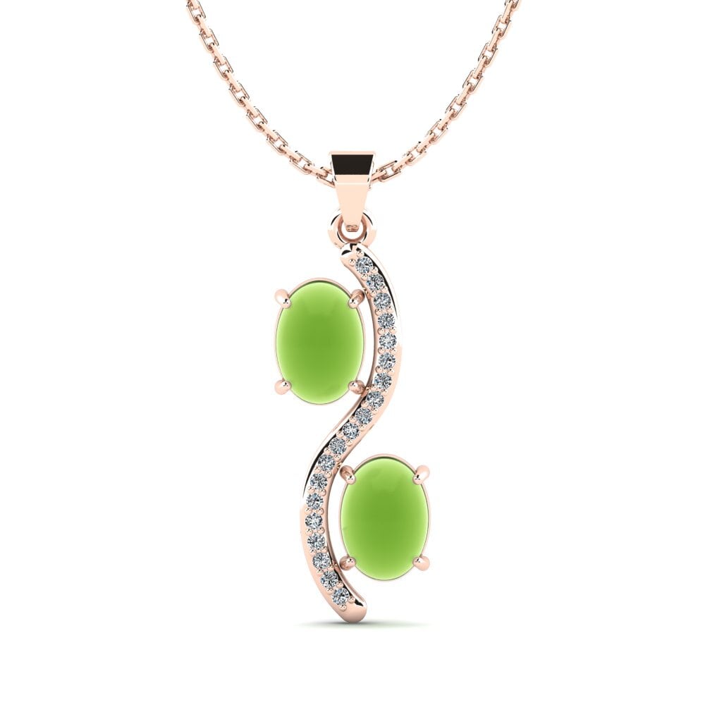 14k Oro Rosa Peridoto Cabujón Colgante de Mujer Maurelle