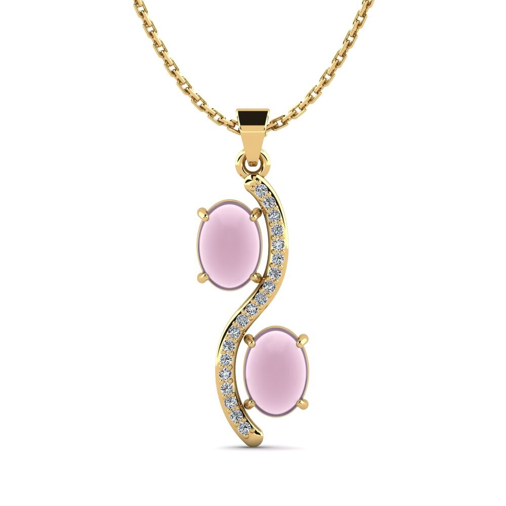 9k Oro Amarillo Cuarzo Rosa Cabujón Colgante de Mujer Maurelle