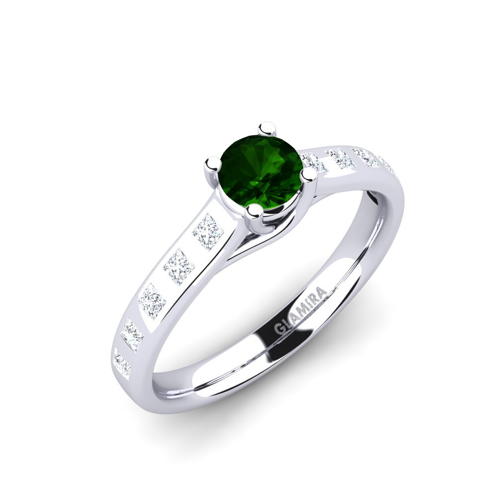 White Silver Green Tourmaline Engagement Ring Mauricette