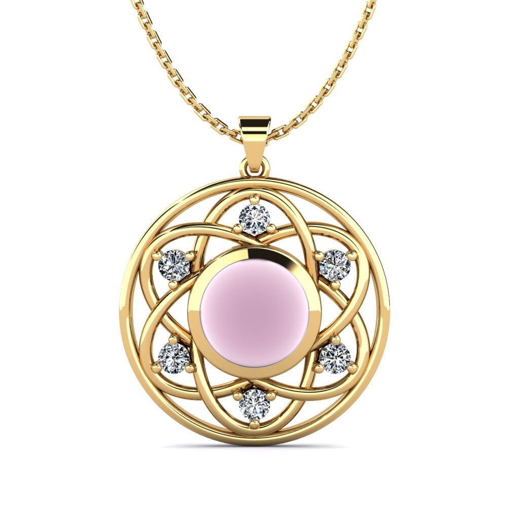 9k Oro Amarillo Cuarzo Rosa Cabujón Colgante de Mujer Maurissa