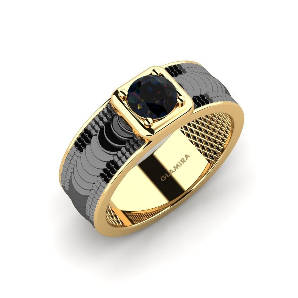14ct Yellow Gold Black Opal Men's Ring Mauro