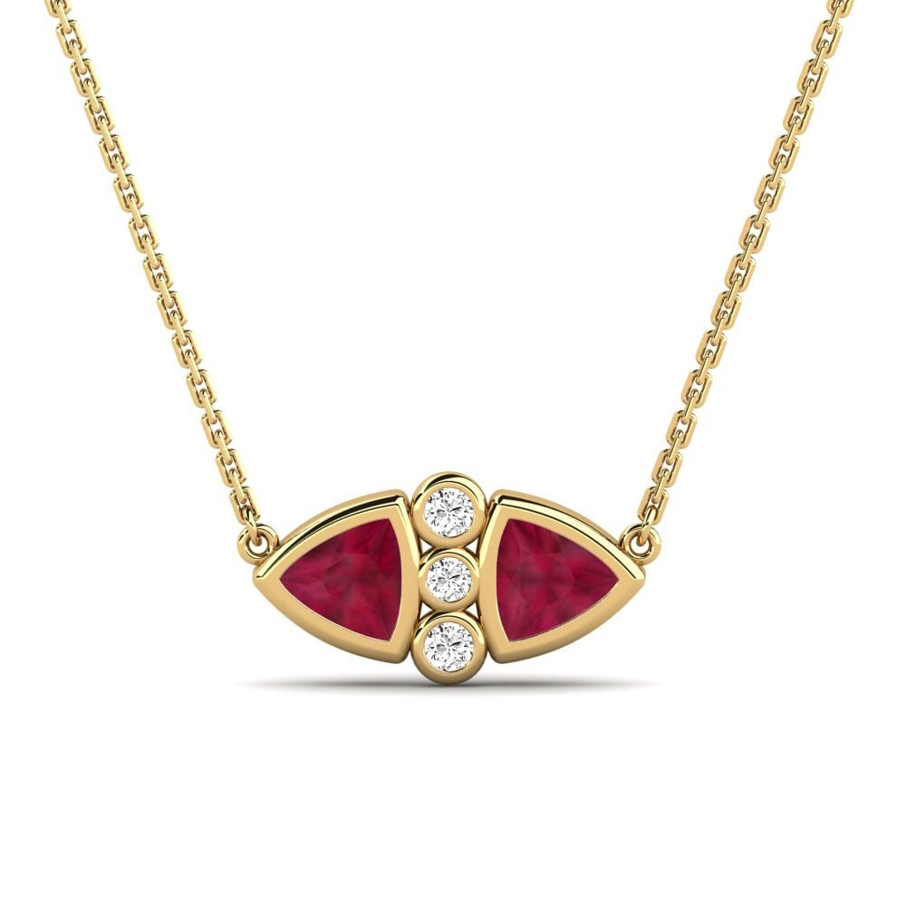 Collier Or Jaune 18 Carats (750) Et Rubis - Pendentif Rond, Pierre Naturelle, Occasion