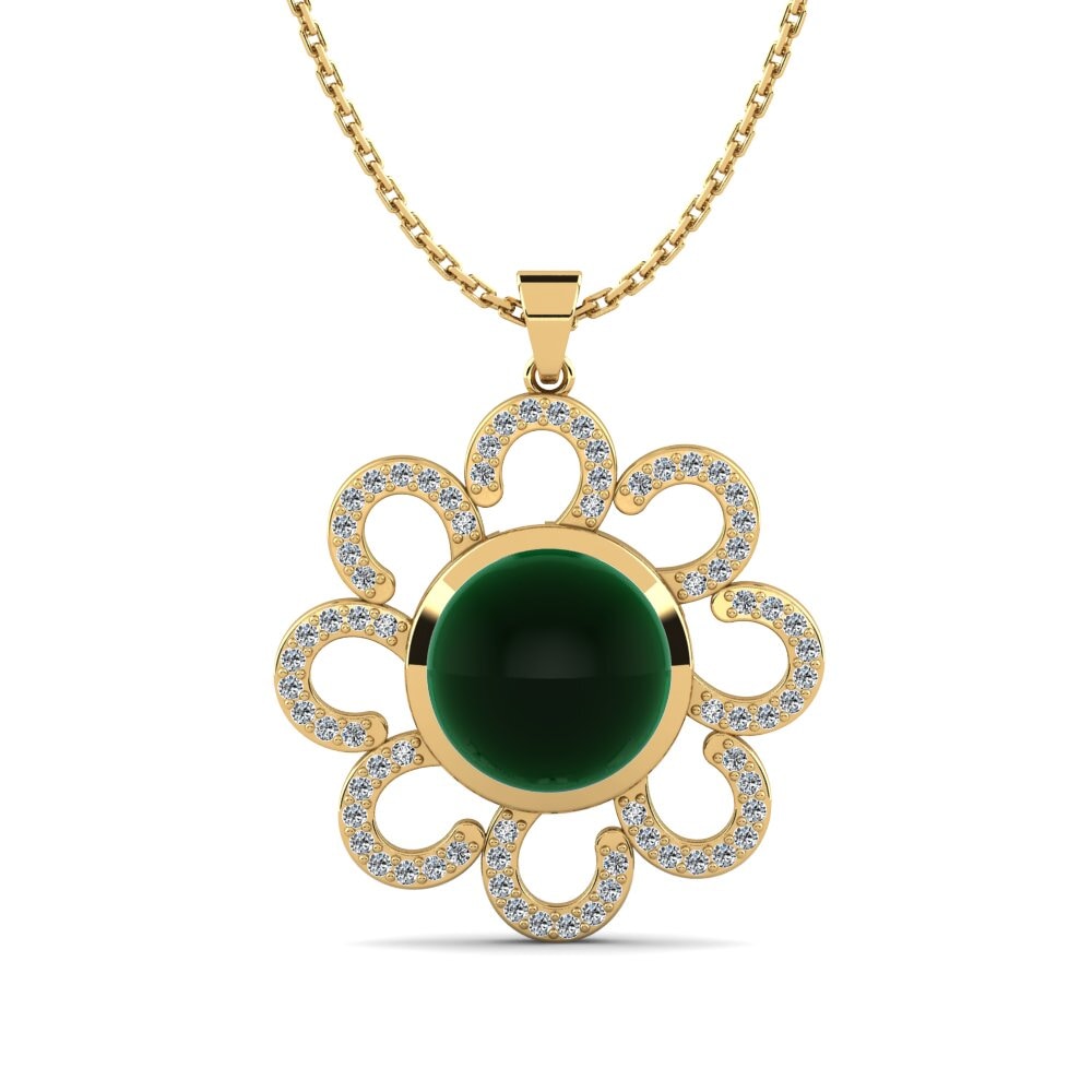 9k Oro Amarillo Esmeralda Cabujón Colgante de Mujer Meade