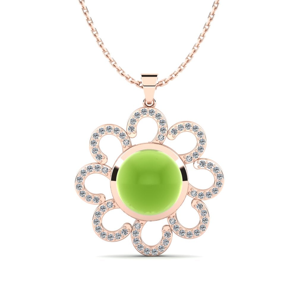 14k Oro Rosa Peridoto Cabujón Colgante de Mujer Meade
