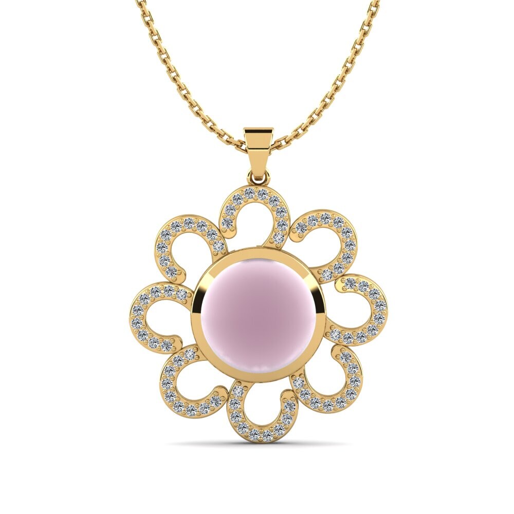 9k Oro Amarillo Cuarzo Rosa Cabujón Colgante de Mujer Meade