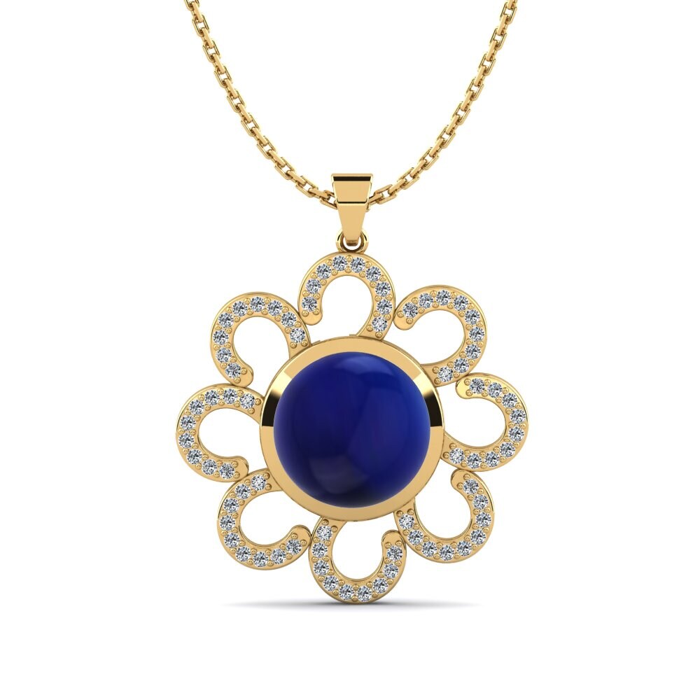 9k Oro Amarillo Zafiro Cabujón Colgante de Mujer Meade