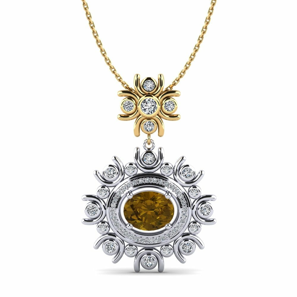 Dây chuyền Vàng Trắng-Vàng 9K Đá Zircon Nâu Vintage
