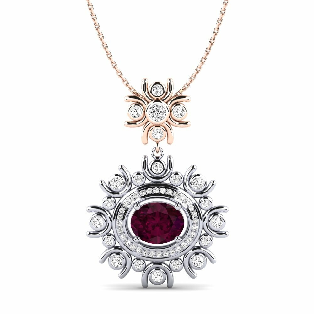 Vàng Trắng-Đỏ 9K Đá Rhodolite Mặt dây chuyền nữ Meda