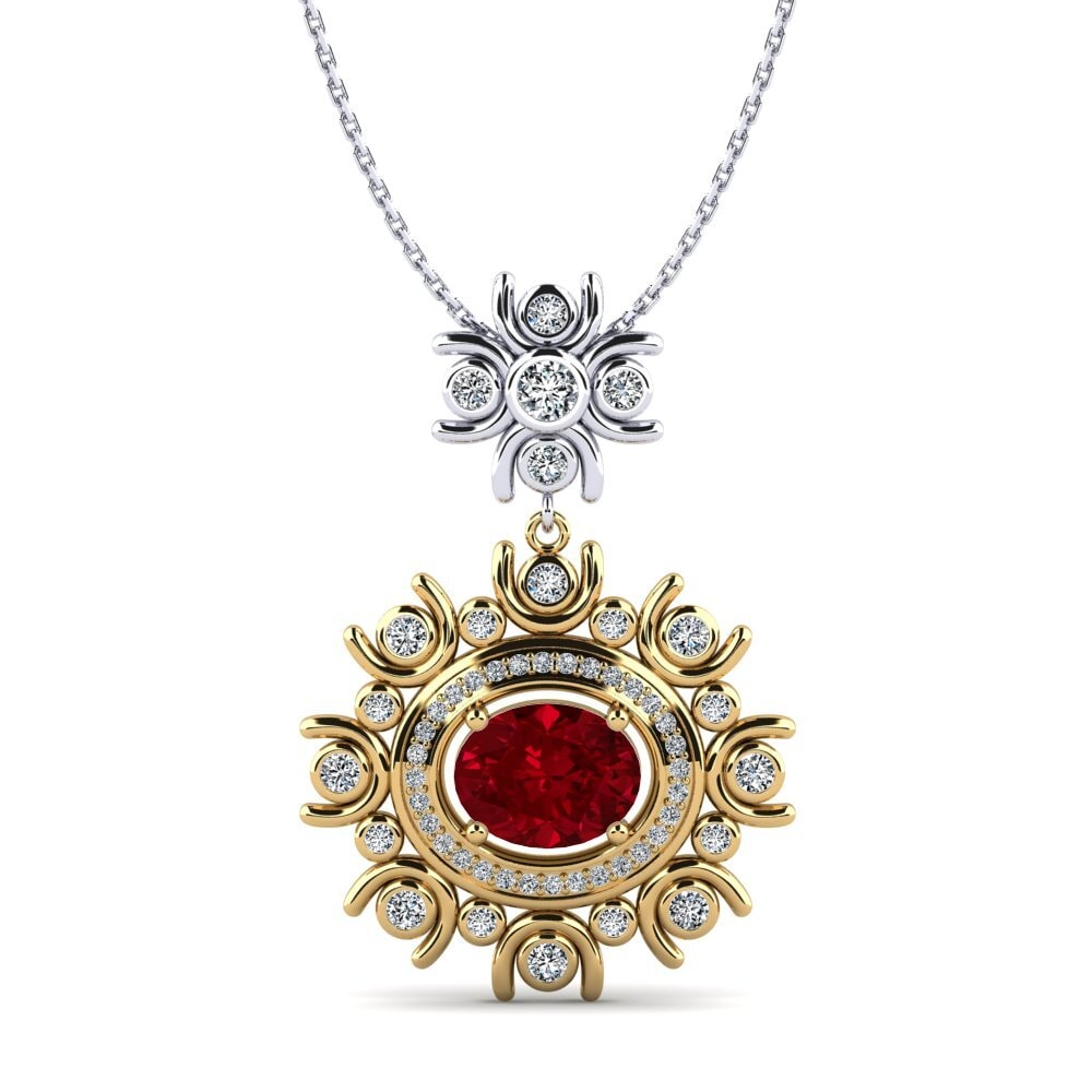 18k Oro Amarillo & Blanco Circonita Roja Colgante de Mujer Meda