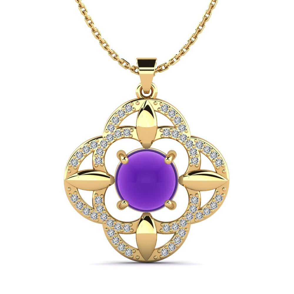 9k Oro Amarillo Amatista Cabujón Colgante de Mujer Meditrina