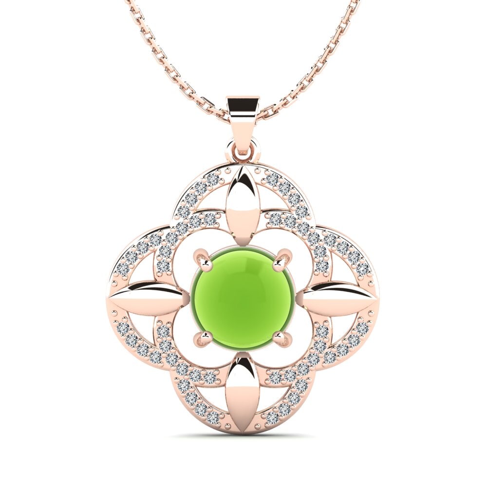 14k Oro Rosa Peridoto Cabujón Colgante de Mujer Meditrina
