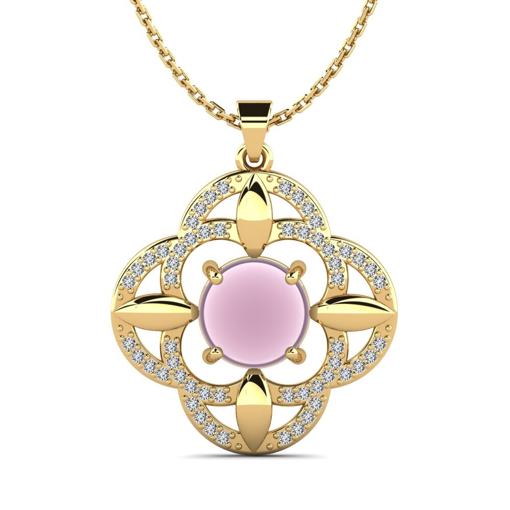 9k Oro Amarillo Cuarzo Rosa Cabujón Colgante de Mujer Meditrina